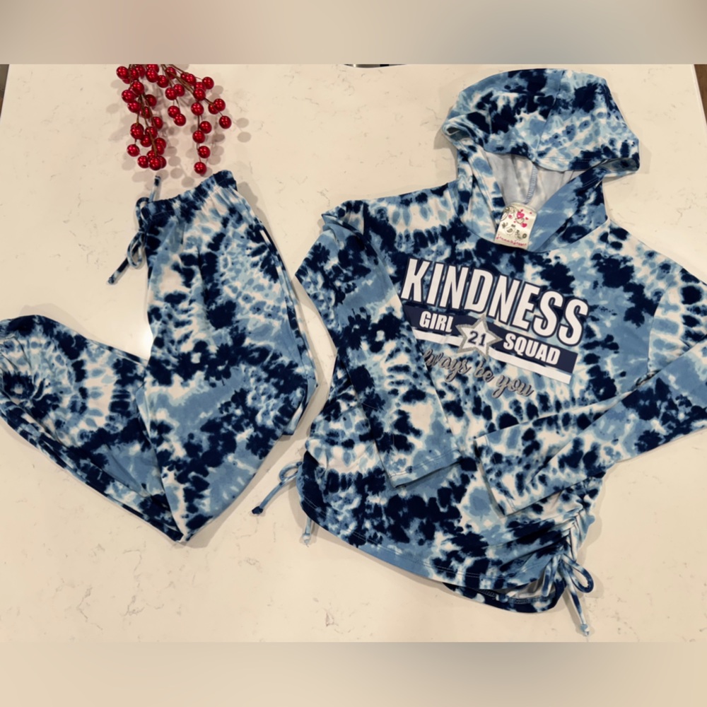 Kids Blue Tie-Dye Kindness Hoodie and Pants Set